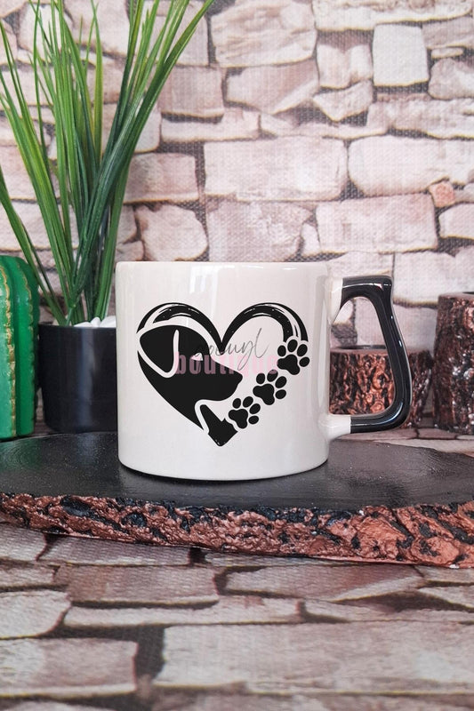 Dog Paw Heart Baskılı Köpek Pati Kalp Köpeksever Aşkı Hediyelik Kulplu Kupa Bardak