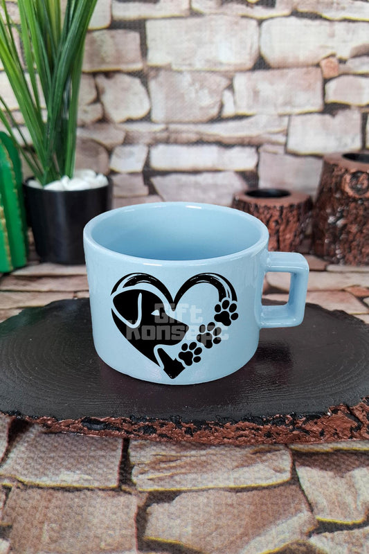 Dog Paw Heart Baskılı Köpek Pati Kalp Köpeksever Aşkı Kare Kulplu Fincan Mavi Kupa Bardak