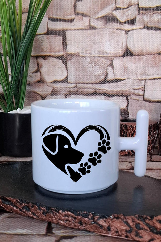 Dog Paw Heart Köpek Pati Kalp Köpeksever Hediyelik Baskılı T Kulplu Latte Fincanı Kupa Bardak