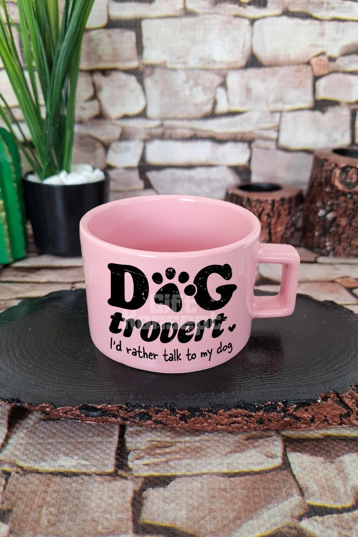 Dogtrovert Baskılı Komik Köpek Yazım Hatası Esprisi Köpeksever Kare Kulplu Fincan Mavi Kupa Bardak