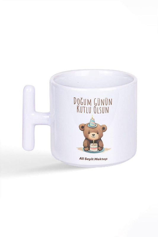 Doğum Günü Hediye Sevimli Ayıcık No:2 Baskılı Latte Fincanı T Kulplu Kupa Bardak