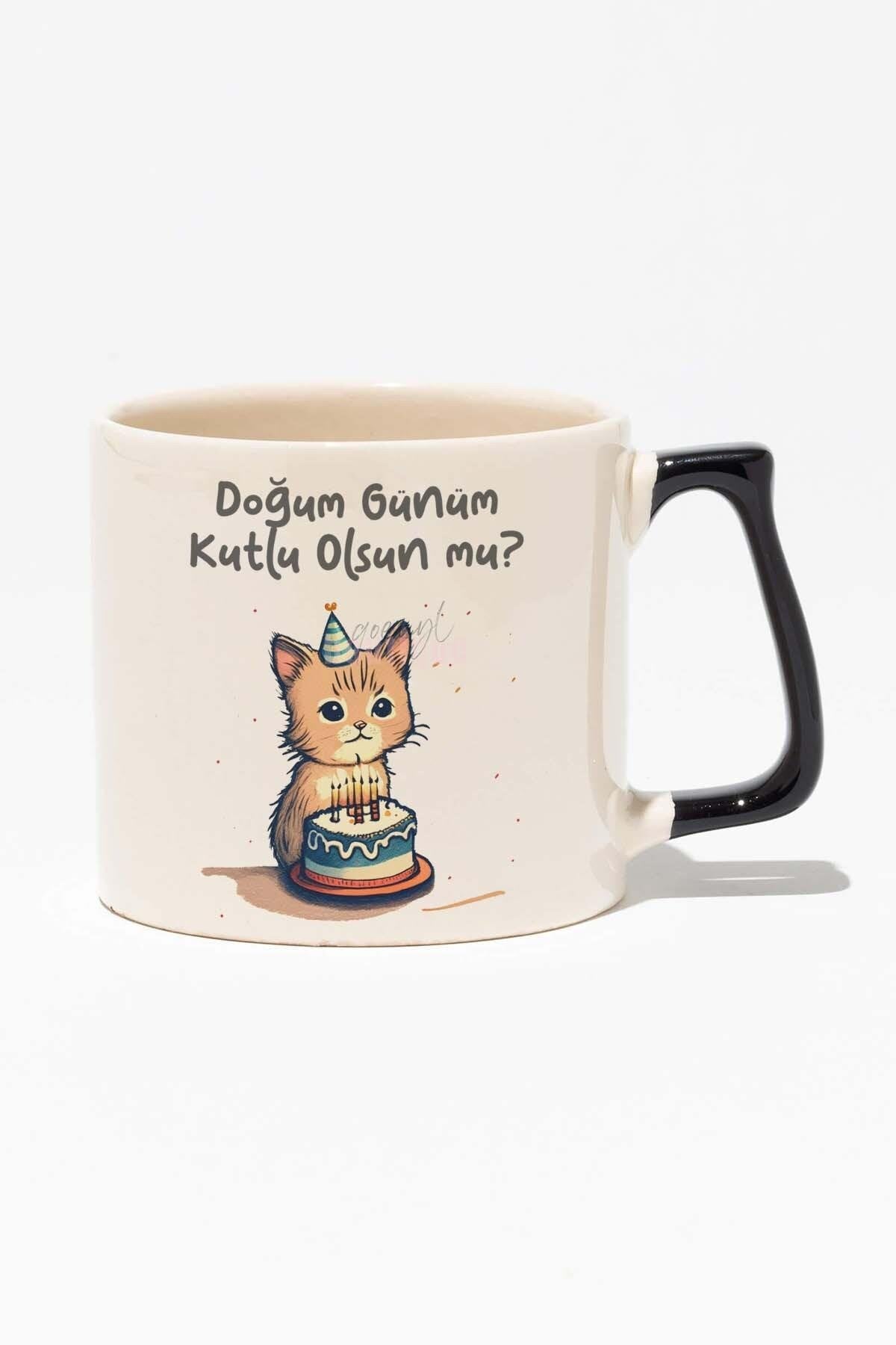 Doğum Günü Hediyelik Baskılı Siyah Kulplu Modern Seramik Kupa