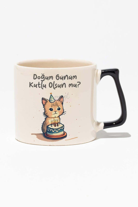 Doğum Günü Hediyelik Baskılı Siyah Kulplu Modern Seramik Kupa