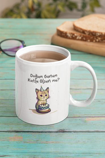 Doğum Günün Kutlu Olsun mu? Sevimli Komik Kedi Baskılı Kupa Bardak