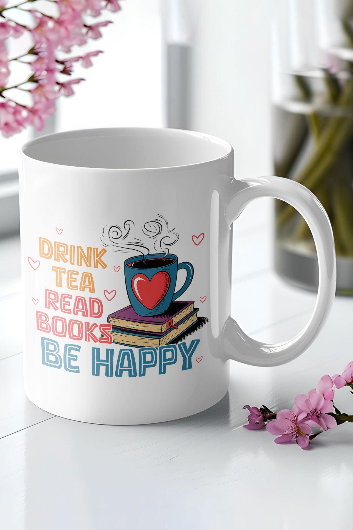 Drink Tea Read Books Be Happy Vintage Hediyelik Kupa Bardak