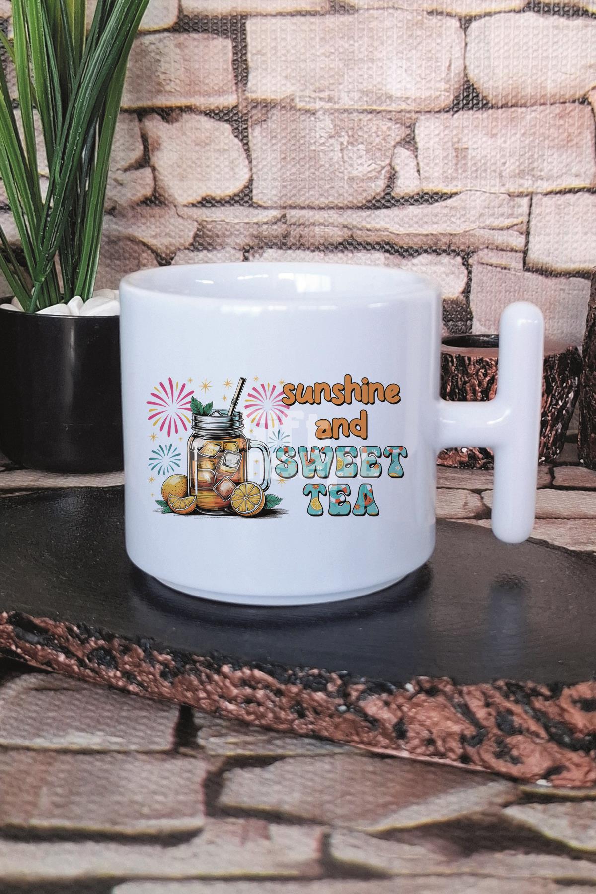 Drink Up Beaches Baskılı T Kulplu Latte Fincanı Kupa Bardak