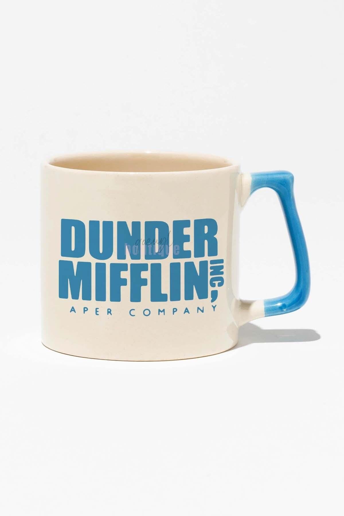 Dunder Mifflin Baskılı Mavi Kulplu Modern Seramik Kupa