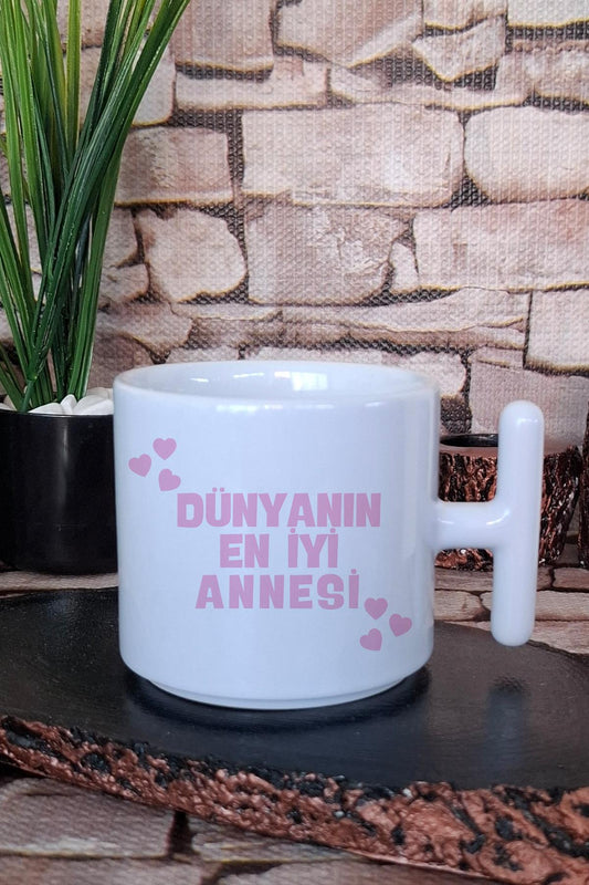 Dünyanın En İyi Annesi Baskılı Anneler Günü Anneye Hediye T Kulplu Latte Fincanı Kupa Bardak