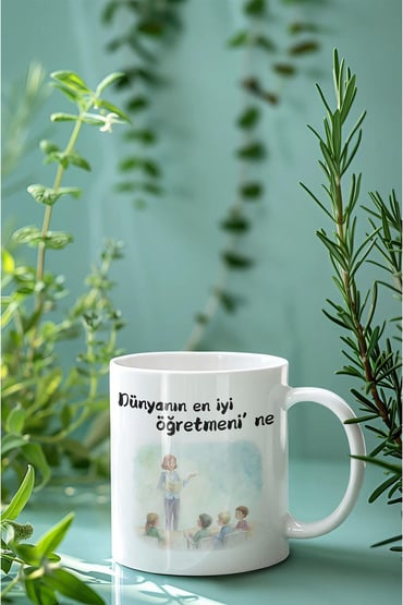 Dünyanın En İyi Öğretmen'ine 7 Baskılı Hediyelik Beyaz Seramik Kupa Bardak