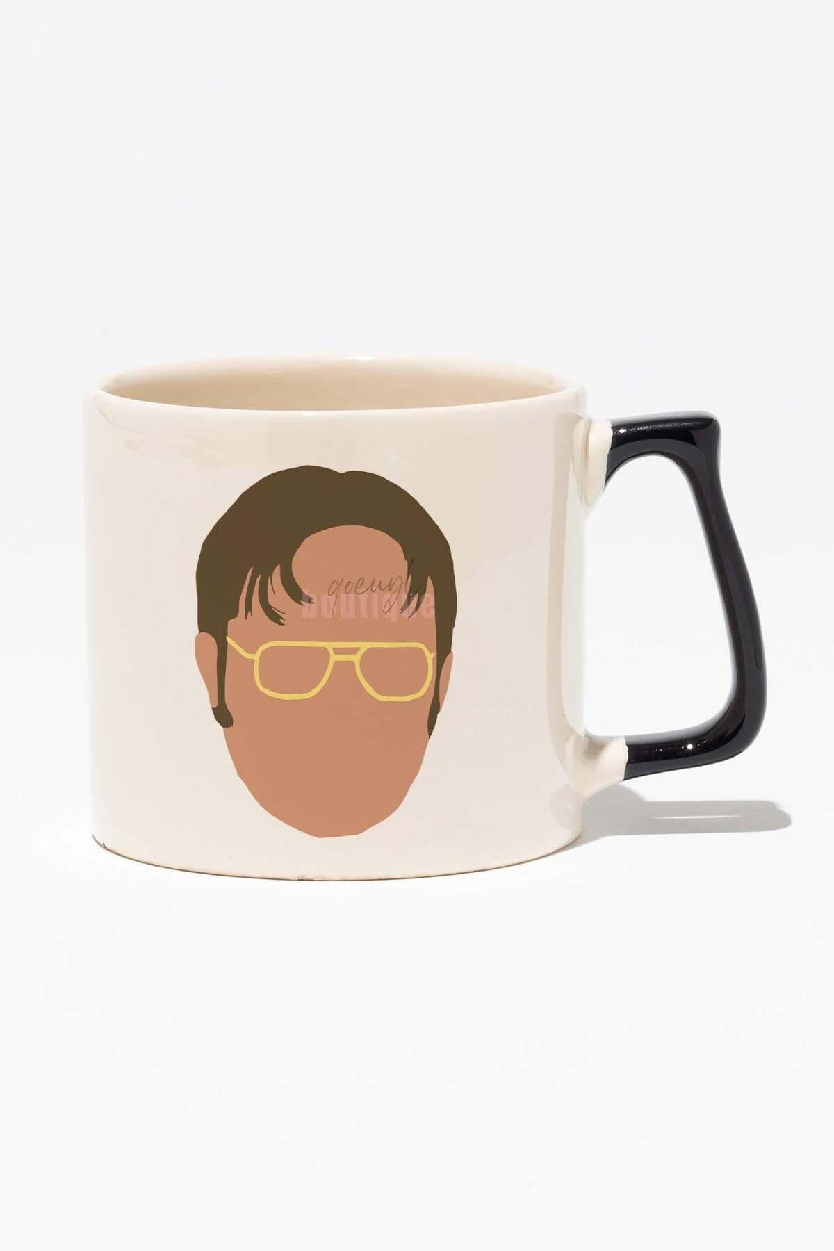 Dwight Schrute Baskılı Siyah Kulplu Modern Seramik Kupa