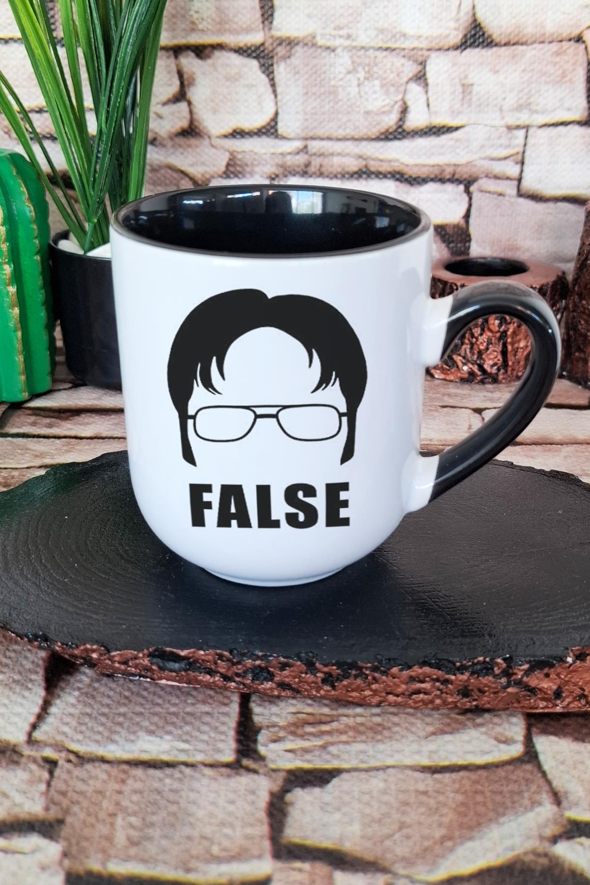 Dwight Schrute False The Office Baskılı İçi ve Kulpu Siyah Renkli Premium Kupa Bardak