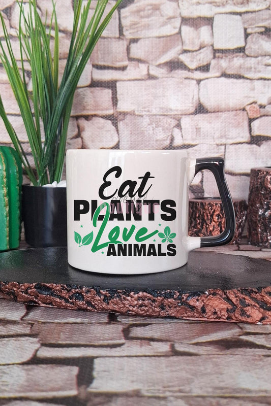Eat More Plants Baskılı Vegan Hediyelik Kulplu Kupa Bardak