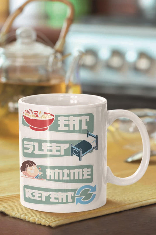 Eat Sleep Anime Repeat Baskılı Hediyelik Kupa Bardak