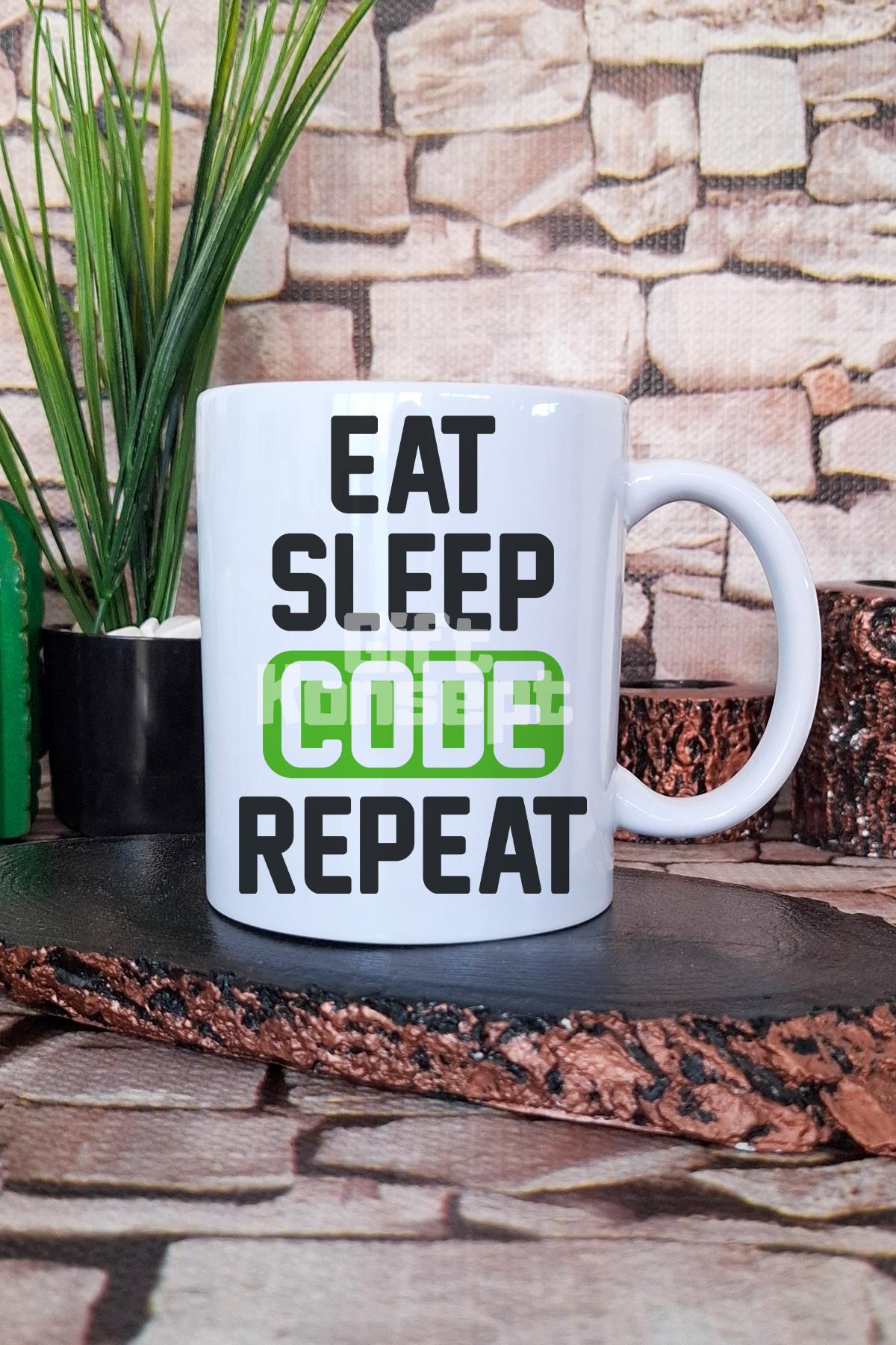 Eat Sleep Code Repeat 2 Baskılı Yazılımcı Hediyelik Baskılı Çay Kahve Sunum Kupa Bardak