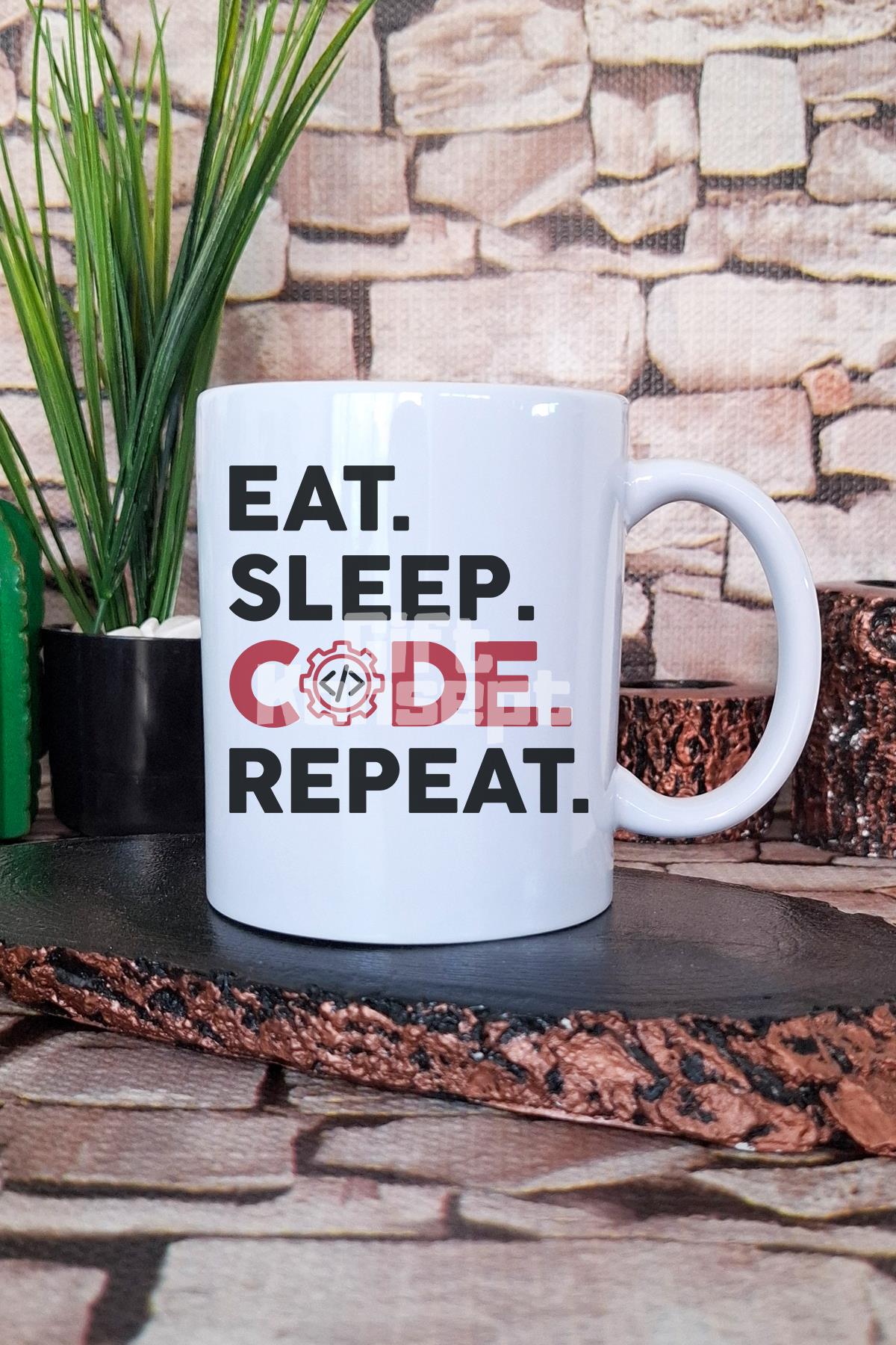 Eat Sleep Code Repeat 3 Baskılı Yazılımcı Hediyelik Baskılı Çay Kahve Sunum Kupa Bardak