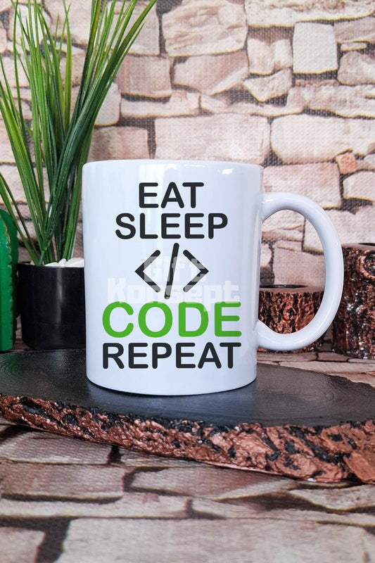 Eat Sleep Code Repeat 5 Baskılı Yazılım Geliştirici Hediyelik Baskılı Çay Kahve Sunum Kupa Bardak
