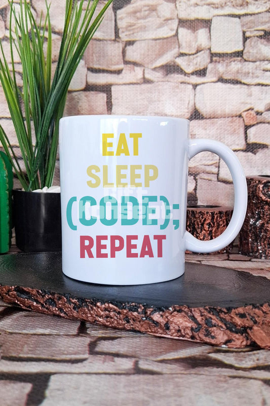 Eat Sleep Code Repeat Baskılı Yazılımcı Hediyelik Baskılı Çay Kahve Sunum Kupa Bardak