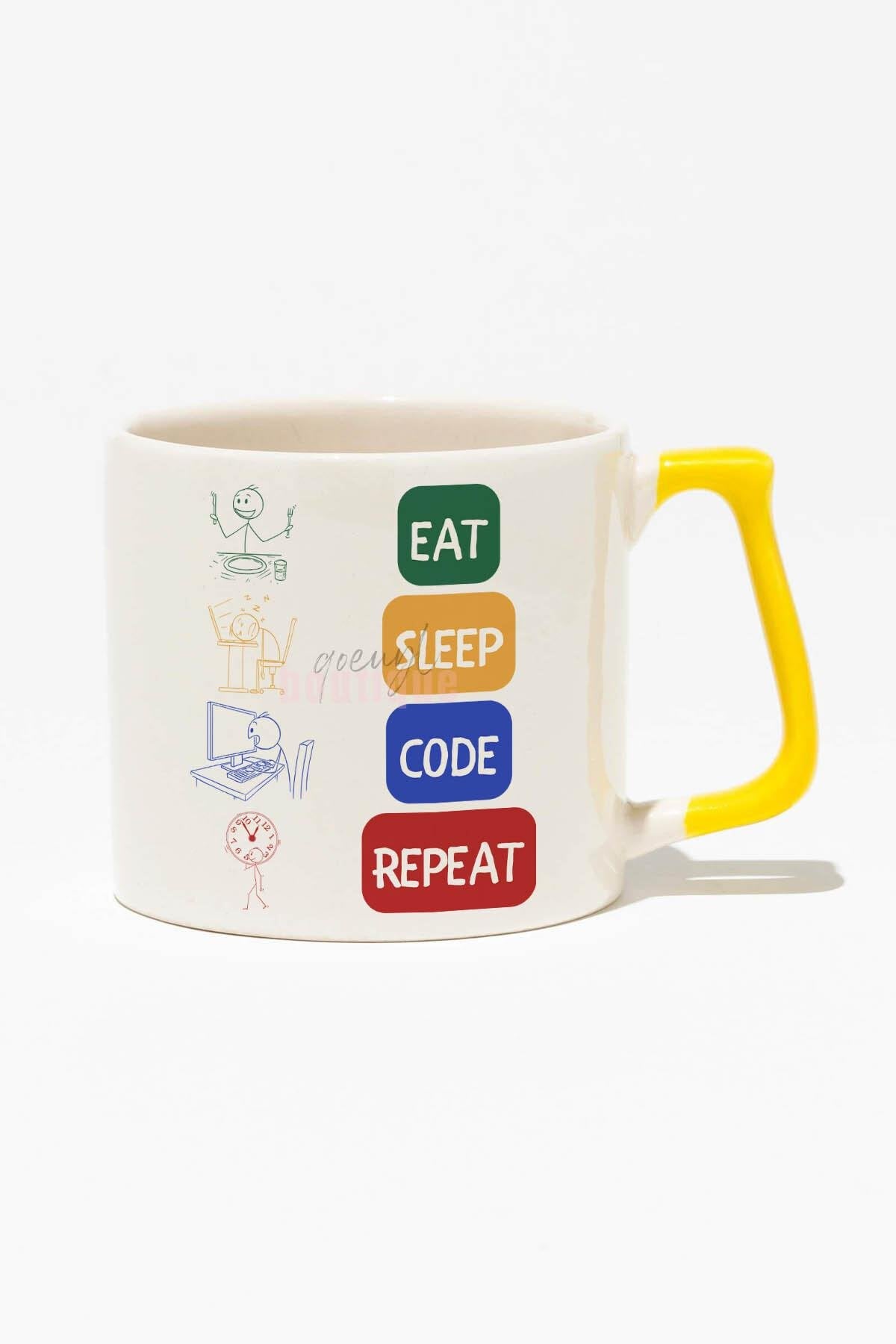 Eat Sleep Code Repeat Baskılı | Yazımcı Mühendis Hediyelik | Kırmızı Kulplu Modern Seramik Kupa