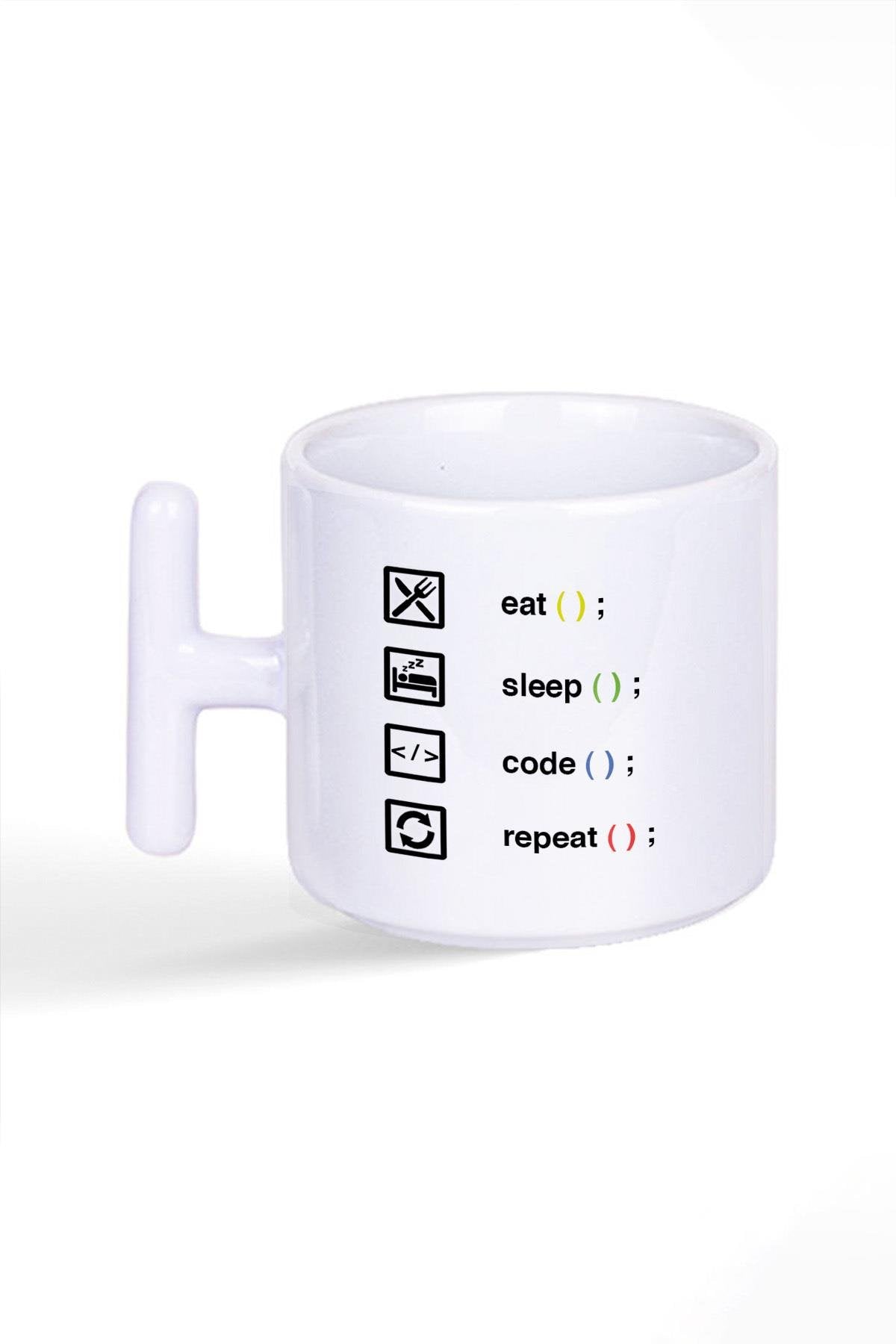 Eat Sleep Code Repeat Yazılımcı Mühendis Hediye Baskılı T Kulplu Latte Fincan Kupa Bardak