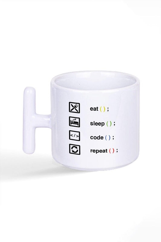 Eat Sleep Code Repeat Yazılımcı Mühendis Hediye Baskılı T Kulplu Latte Fincan Kupa Bardak