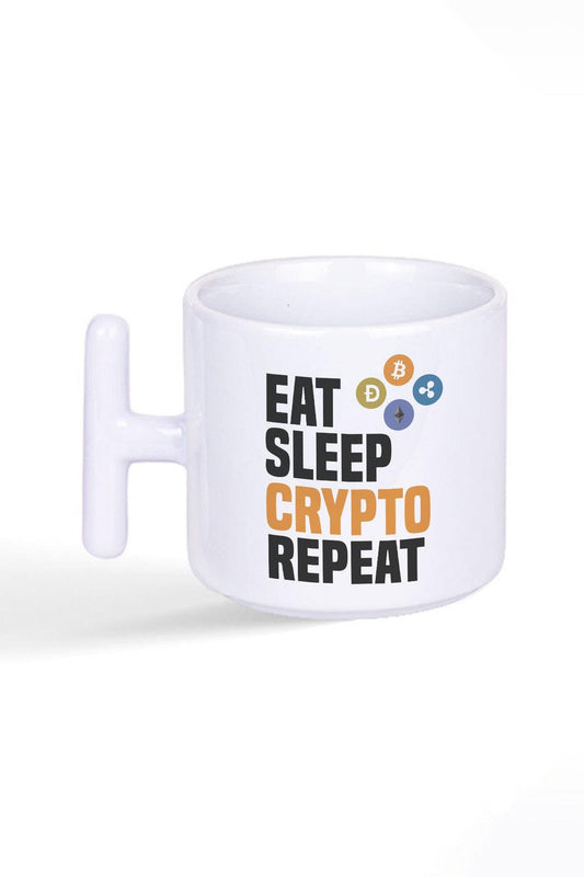 Eat Sleep Crypto Repeat Baskılı Latte Fincanı T Kulplu Kupa Bardak