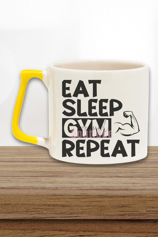 Eat Sleep Gym Repeat Yazılı Gym Spor Fitness Rutini Hediyelik Kulplu Kupa Bardak