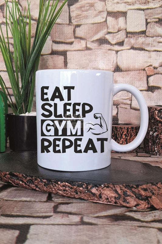 Eat Sleep Gym Repeat Yazılı Gym Spor Fitness Rutini Hediyelik Baskılı Çay Kahve Sunum Kupa Bardak