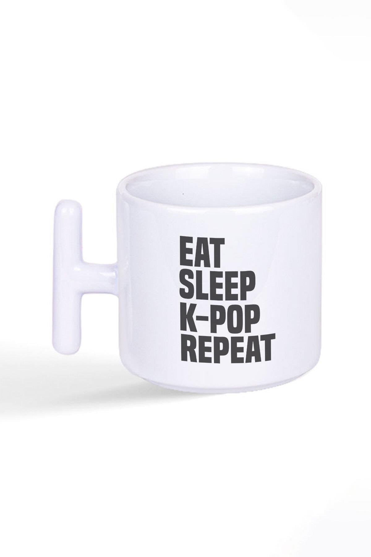 Eat Sleep K-POP Repeat Baskılı Latte Fincanı T Kulplu Kupa Bardak