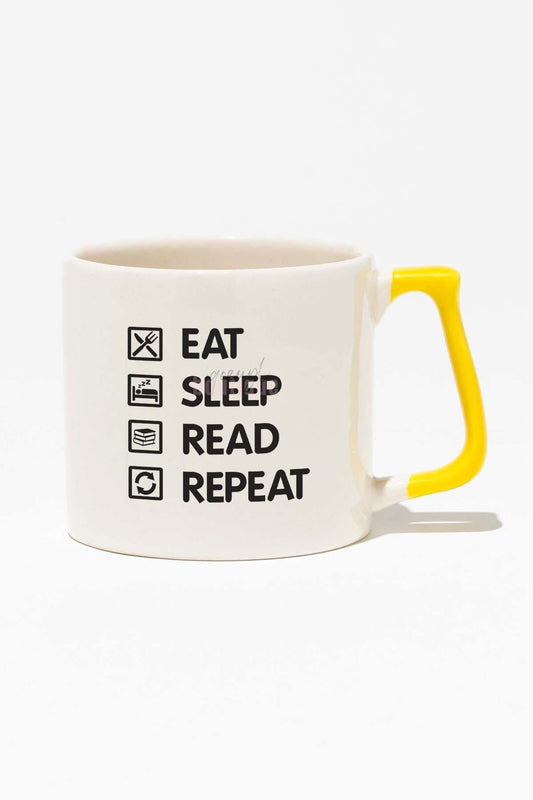 Eat Sleep Read Repeat Baskılı Sarı Kulplu Modern Seramik Kupa
