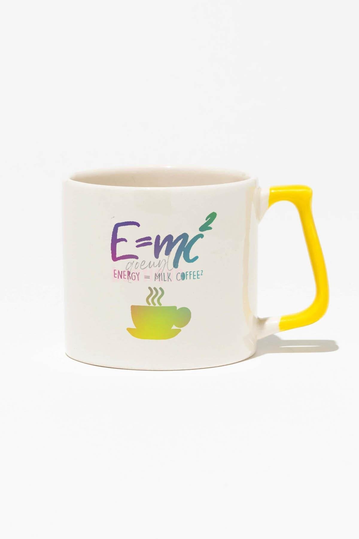 E=mc2 Baskılı | Eğlenceli Komik Fizik Hediyelik | Kırmızı Kulplu Modern Seramik Kupa