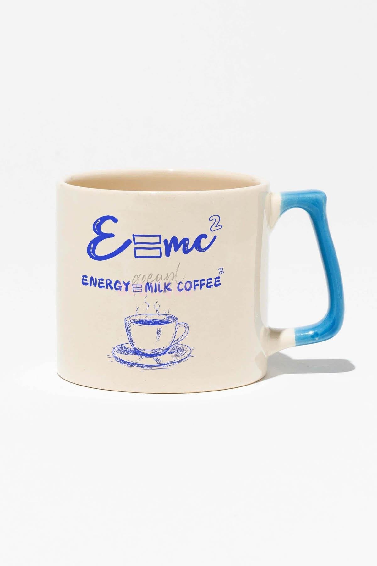 E=mc2 Baskılı | Eğlenceli Komik Fizik Hediyelik | Kırmızı Kulplu Modern Seramik Kupa