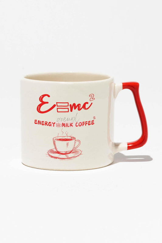 E=mc2 Baskılı | Eğlenceli Komik Fizik Hediyelik | Kırmızı Kulplu Modern Seramik Kupa