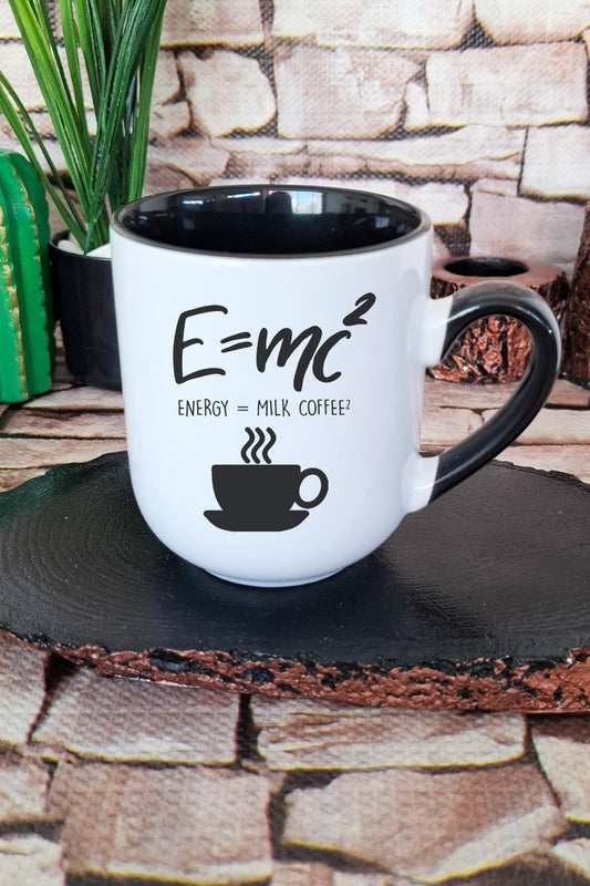 E=mc2 Kimya Eğlenceli Öğrenci Hediye Baskılı İçi ve Kulpu Siyah Renkli Premium Kupa Bardak