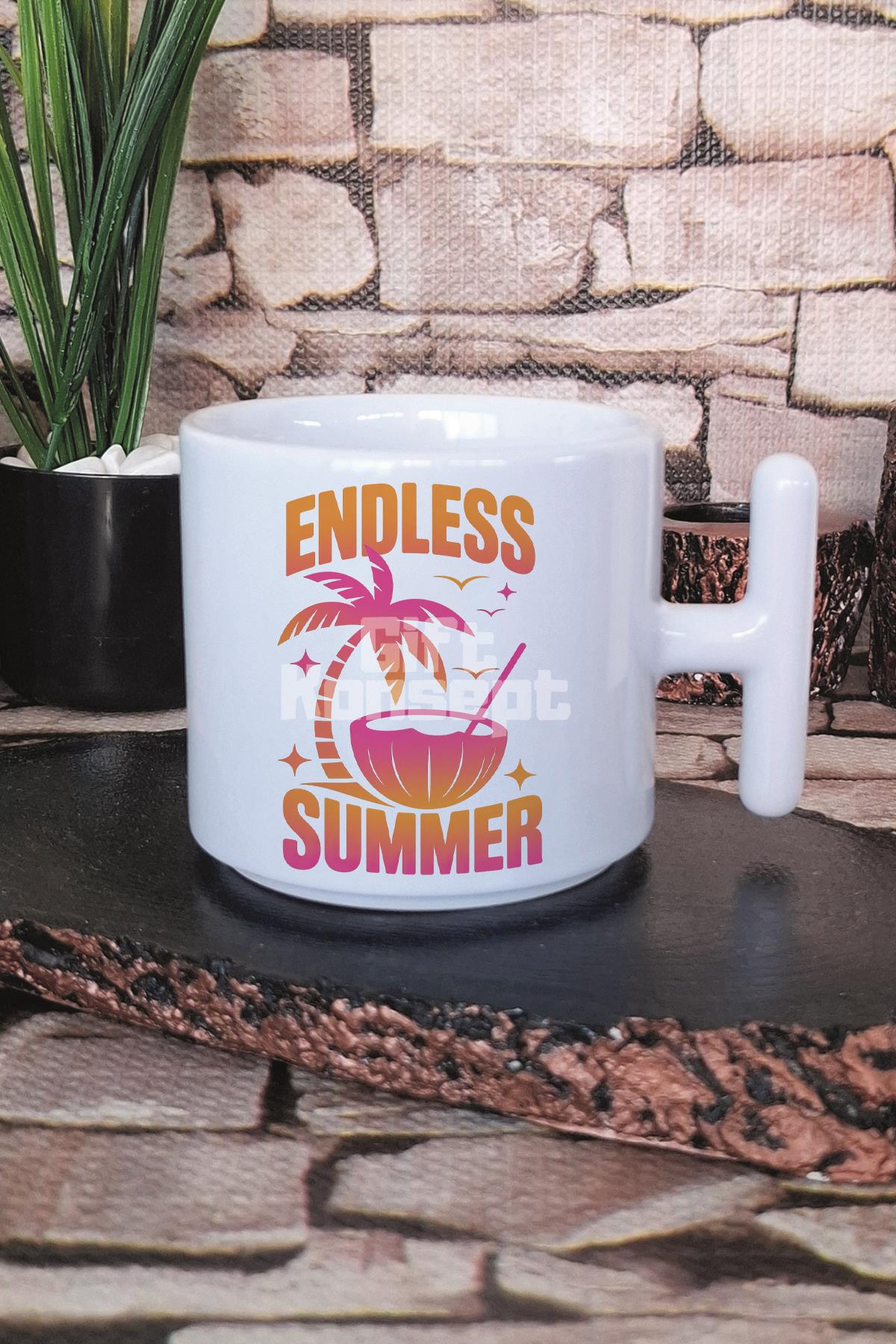 Endless Summer Baskılı T Kulplu Latte Fincanı Kupa Bardak
