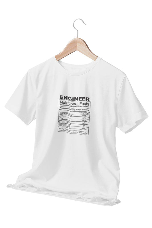 Engineer Nutrition Facts Baskılı Mühendis Hediyelik Eğlenceli Beyaz Unisex T-Shirt