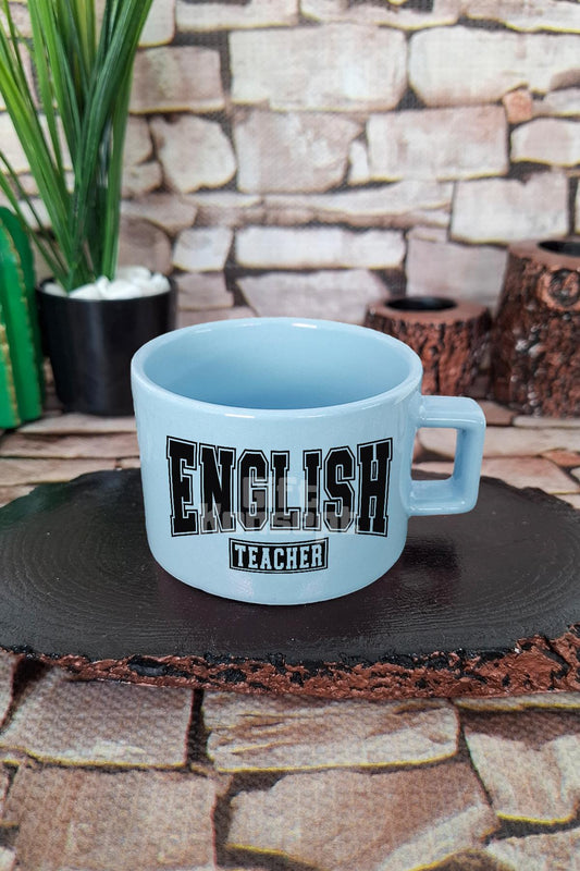 English Teacher 6 Baskılı İngilizce Öğretmeni Kare Kulplu Fincan Mavi Kupa Bardak