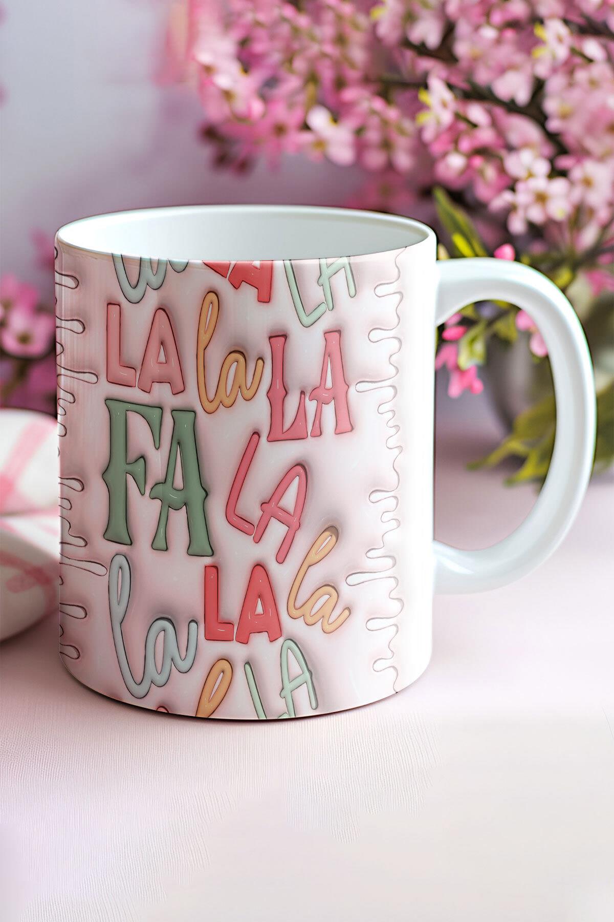Fa La La Yazılı 3D Tasarım Görünümlü Baskılı Kupa Bardak Mug