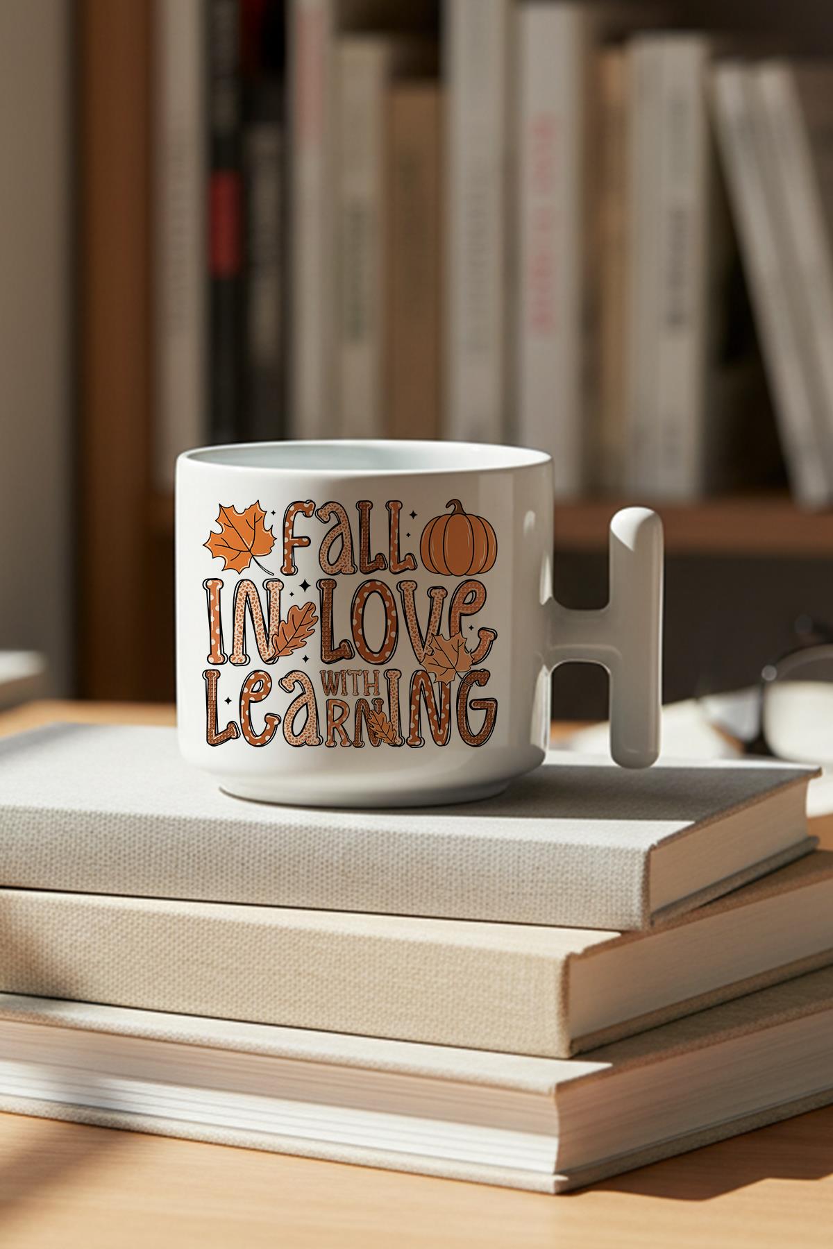 Fall In Love With Learning Baskılı Hediyelik T Kulplu Latte Fincanı Kupa Bardak