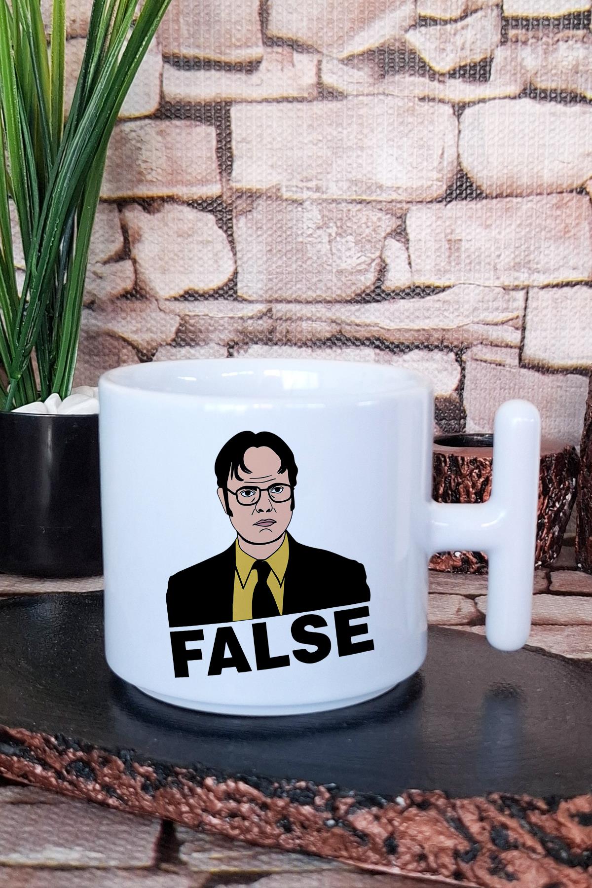False Dwight Schrute The Office Baskılı T Kulplu Latte Fincanı Kupa Bardak