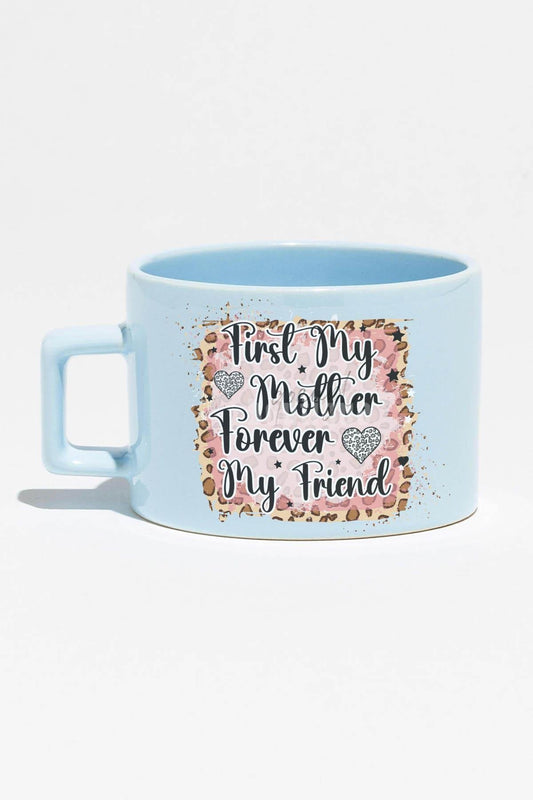 First My Mother Forever No:2 Baskılı Anneler Günü Hediyelik Mavi Dikdörtgen Kulp Fincan Kupa Bardak