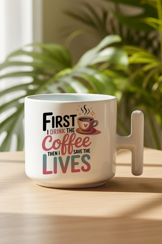 First The Coffee Baskılı Hediyelik T Kulplu Latte Fincanı Kupa Bardak