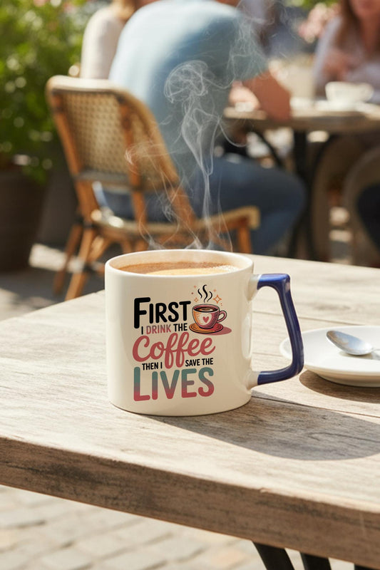 First The Coffee Baskılı Lacivert D Kulplu Kupa Bardak