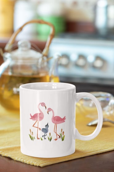 Flamingo Bahçesi Baskılı Beyaz Kupa Bardak