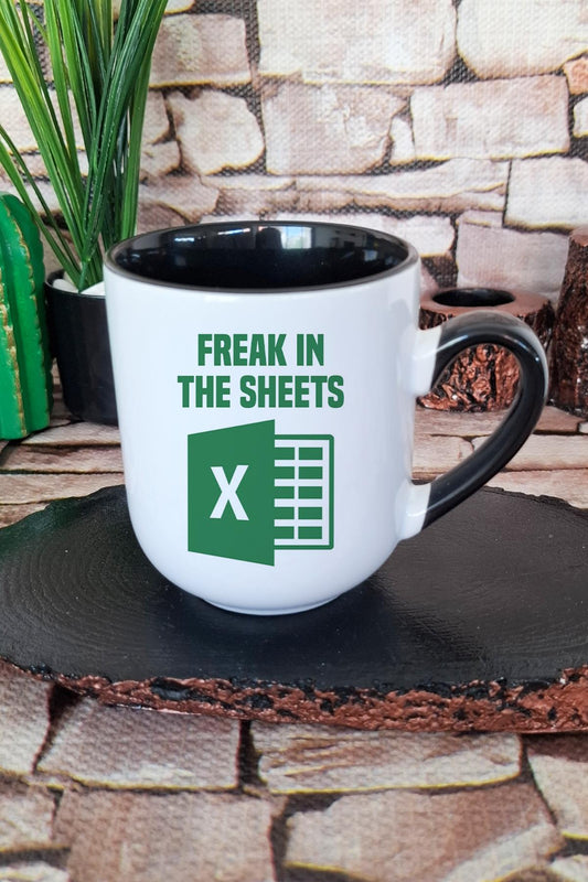 Freak In The Sheets Muhasebe Excel Hediye Baskılı İçi ve Kulpu Siyah Renkli Premium Kupa Bardak