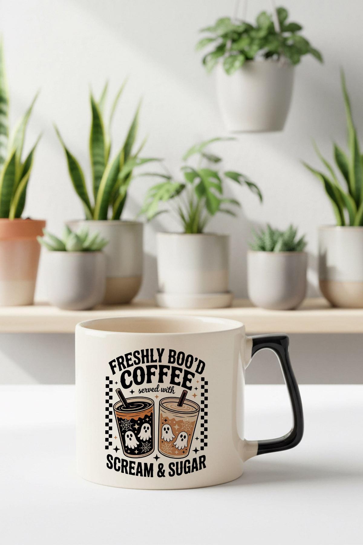 Freshly Bood Coffee Halloween Baskılı Siyah D Kulplu Kupa Bardak