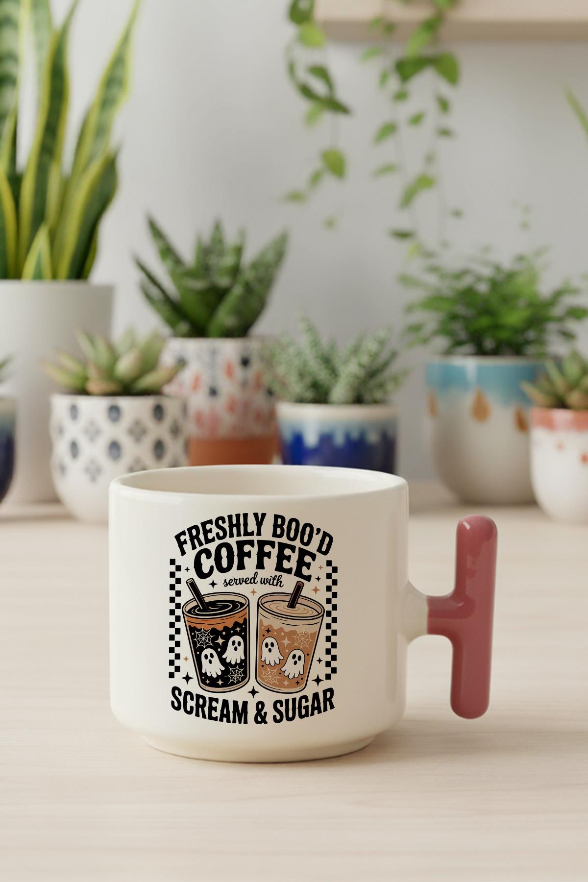 Freshly Bood Coffee Halloween Baskılı Hediyelik T Kulplu Latte Fincanı Kupa Bardak