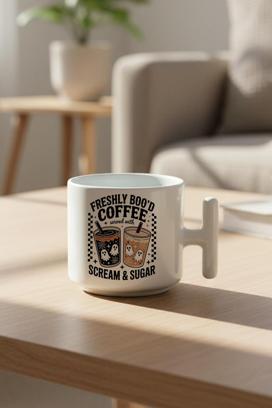 Freshly Bood Coffee Halloween Baskılı Hediyelik T Kulplu Latte Fincanı Kupa Bardak