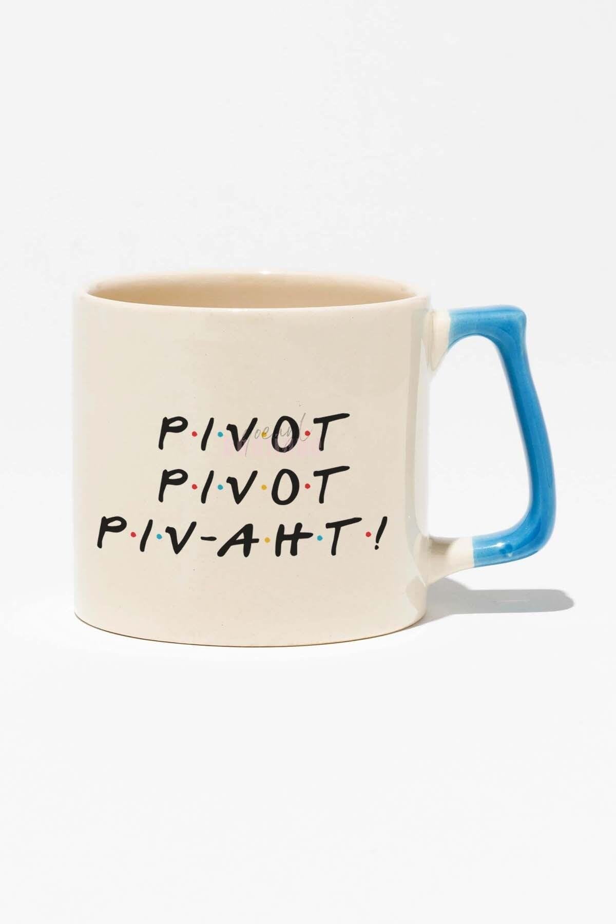 Friends Ross Pivot Funny Baskılı Mavi Kulplu Modern Seramik Kupa
