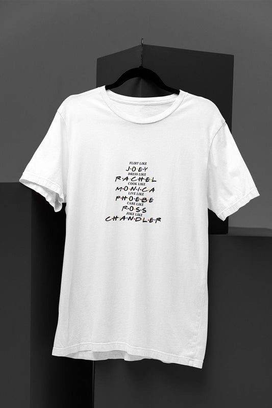 Friends Ross Rachel Joey Phoebe Chandler Monica Baskılı Hediyelik Eğlenceli Beyaz Unisex T-Shirt