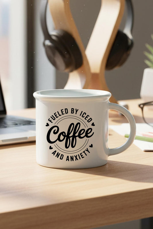 Fueled By Coffee Baskılı Enamel Görünümlü Seramik Vintage Kupa Bardak